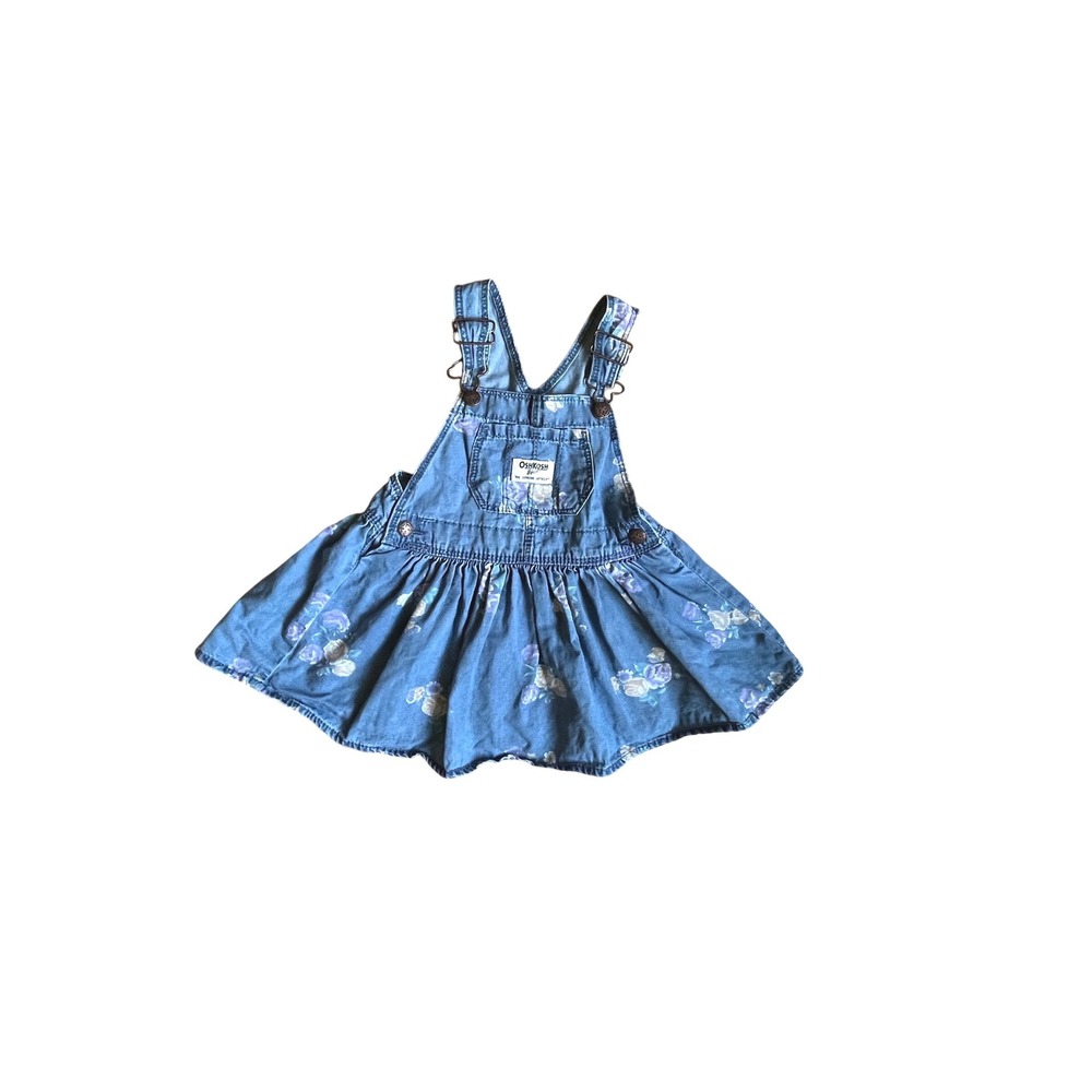OshKosh Bgosh Girls 18M Blue Floral Denim Overall Dress Jumper Cotton